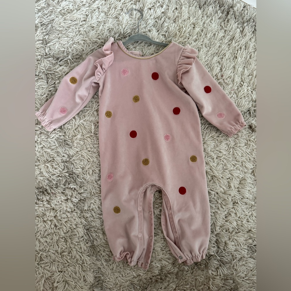 Mud Pie velvet multi color polka dot baby jumpsuit size 9-12